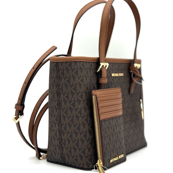 Michael Kors Jet Set Travel Logo Top-Zip Tote Bag & Logo Card Case Wallet Set - Picture 4 of 12